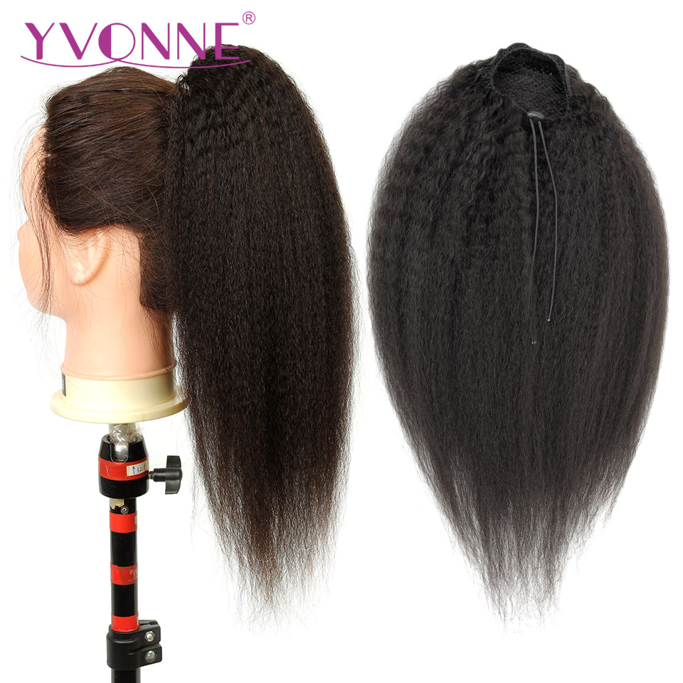 Seamless Clip In Hair Extensions Human Hair - [Yvonne] Kinky Straight Drawstring หางม้าเส้นผมมนุษย์คลิปใน Extensions