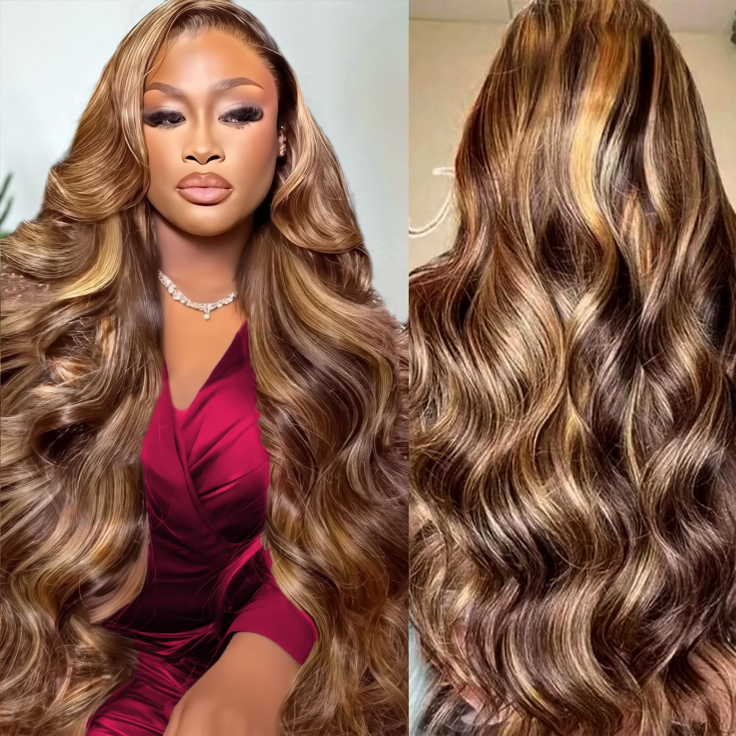 Human Hair Wigs - วิกผมลูกไม้ด้านหน้าแบบ Body Wave ขนาด 46 นิ้ว