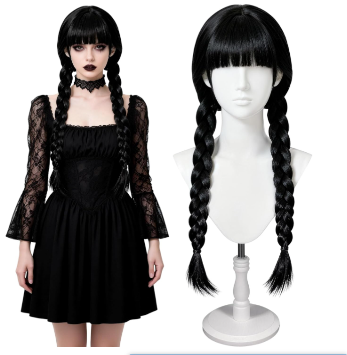 Synthetic Braided Wigs For Black Women - วิกผมคอสเพลย์สไตล์โกธิคแบบยาวสำหรับผู้หญิง ผมเปียสีดำยาว วิกผมสังเคราะห์สำหรับงานปาร์ตี้ วิกผมคอสเพลย์ฮาโลวีน วิกผมคอสเพลย์อนิเมะ