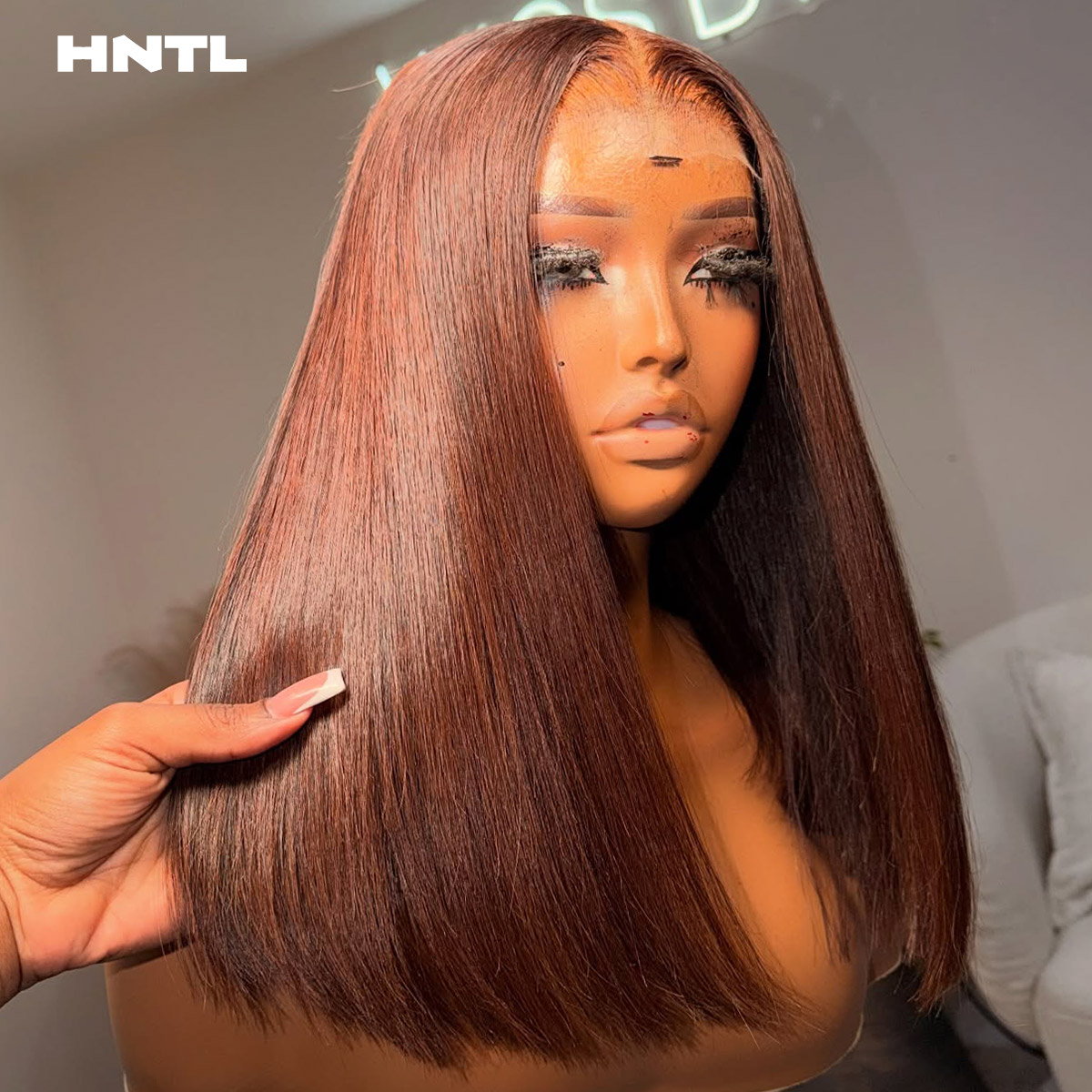 Pre Parted 13X4 Lace Front Bob Wig - วิกผมบ๊อบสีน้ำตาลแบบไม่ต้องใช้กาว พร้อมสวมใส่ได้ทันที วิกผมบ๊อบตรงสำหรับผู้หญิง พร้อมลูกผมที่จัดทรงไว้ล่วงหน้า ฐานลูกไม้โปร่งใส HD