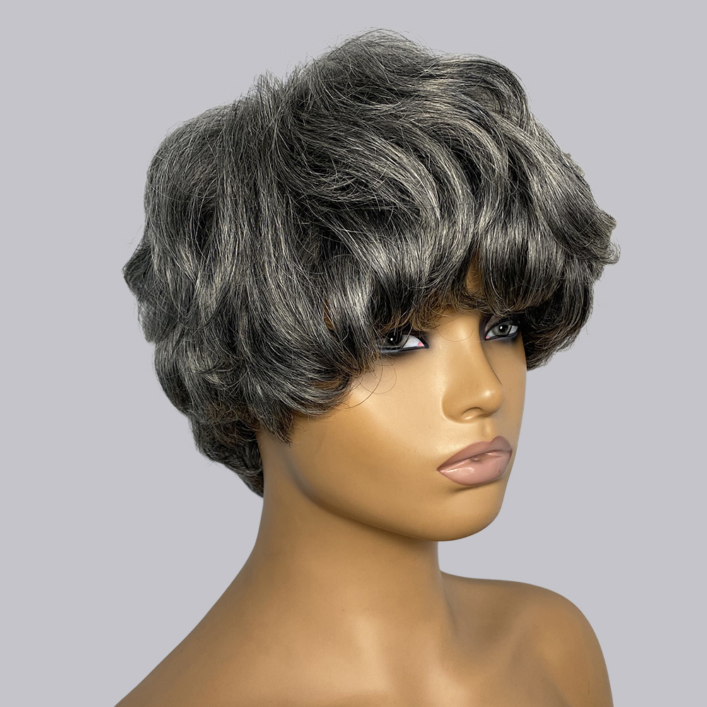 Short Pixie Cut Wig Human Hair Cheap - วิกผมมนุษย์ทรงพิกซี่คัทสีเทา # 280 # SP430 #