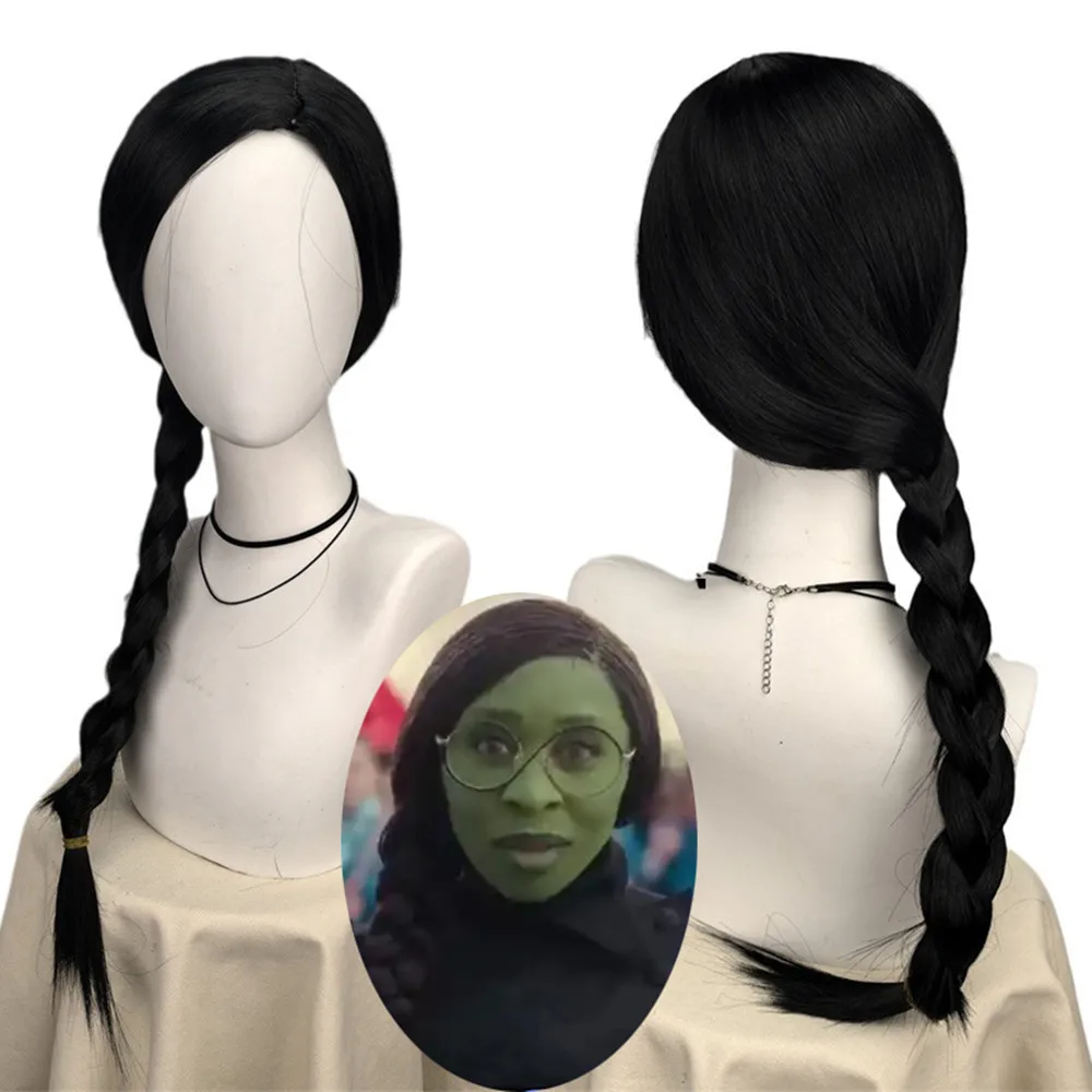 Synthetic Braided Wigs For Black Women - วิกผมเอลฟาบาผู้ชั่วร้ายสำหรับผู้หญิงสาววิกผมยาวสีดำถักทนความร้อนเส้นใยสังเคราะห์สำหรับคอสเพลย์ชุดวิกผม