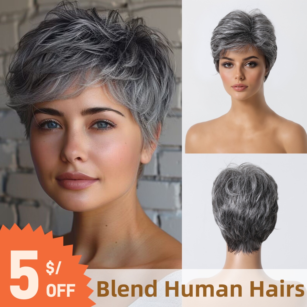 Short Pixie Cut Wig Human Hair Cheap - สั้น Pixie ตัดวิกผมมนุษย์สีเทา 8 นิ้วแฟชั่นผสมวิกผมผมมนุษย์สําหรับผู้หญิงทุกวันผมเครื่องทําวิกผมราคาถูก