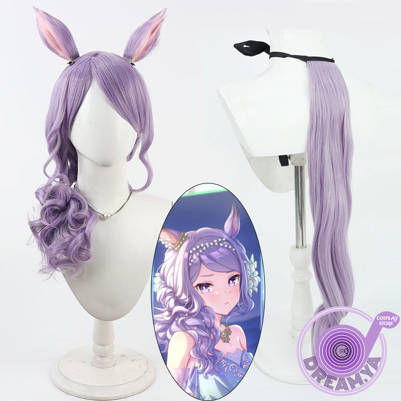 Synthetic Wigs - เมจิโร่คอสเพลย์วิกผมอุมามุสึเมะ พริตตี้ เดอร์บี้สีม่วงผมสังเคราะห์ทนความร้อนปาร์ตี้ฮาโลวีนสวมบทบาทงานคาร์นิวัล+หมวกวิกผมฟรี