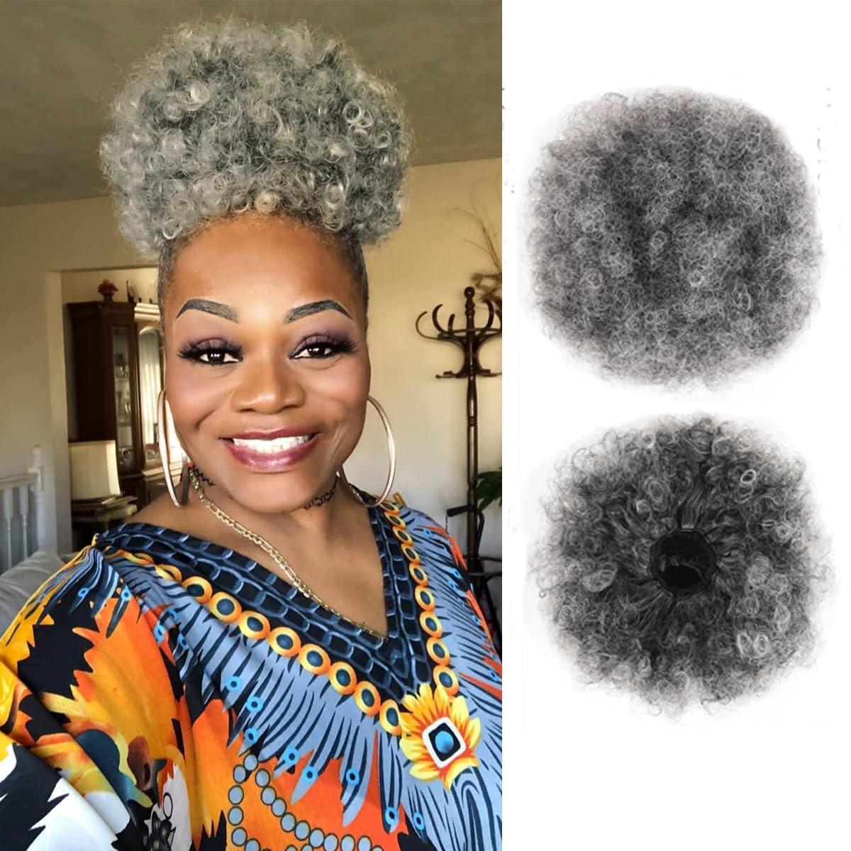 Drawstring Afro Curly Puff Ponytail - ผมปลอมแบบ Afro Puff ทรงหางม้าแบบผูกเชือก, ผมสังเคราะห์สั้นแบบหยิกฟู, วิกผมทรง
