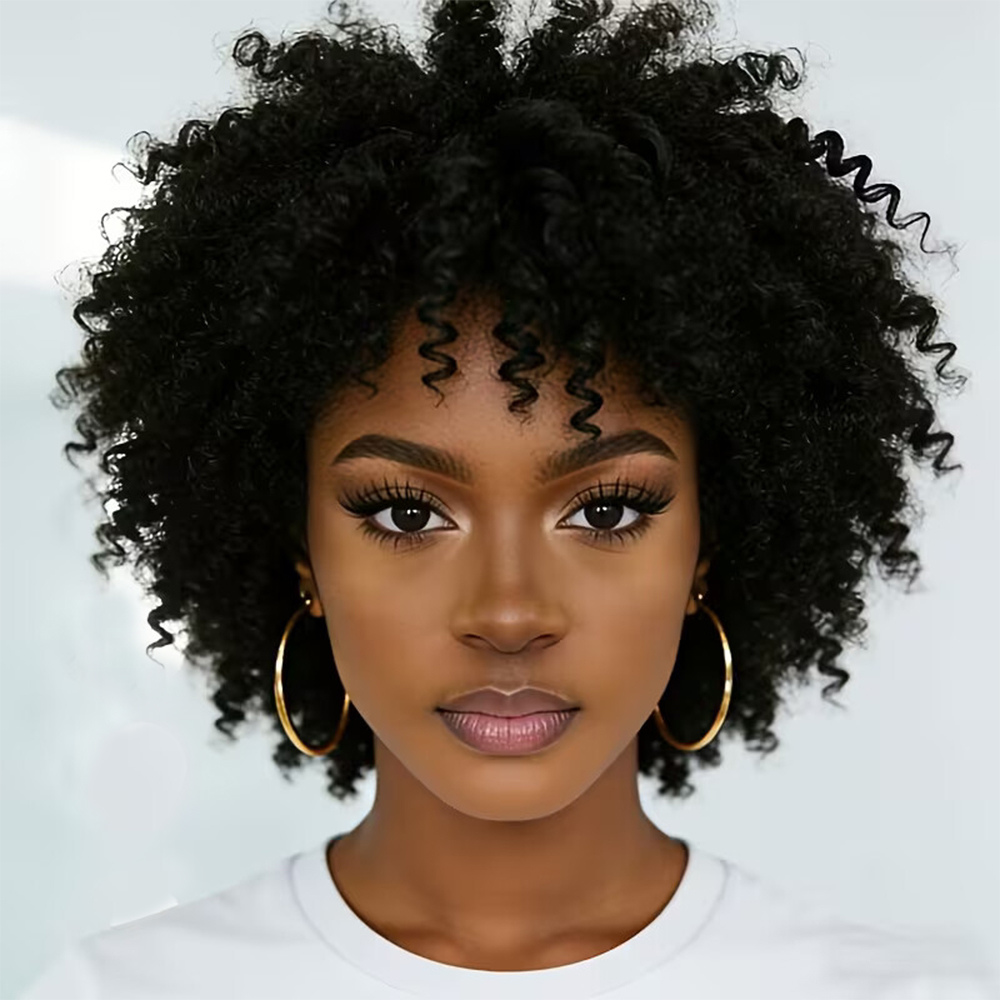 Short Pixie Cut Wig Human Hair Cheap - วิกผมบ๊อบผมมนุษย์ วิกผมสั้นหยิกหยักศก วิกผมมนุษย์ทรงพิกซี่คัทพร้อมหน้าม้า วิกผมธรรมชาติราคาถูก ผลิตด้วยเครื่องจักรเต็มรูปแบบ ขนาด