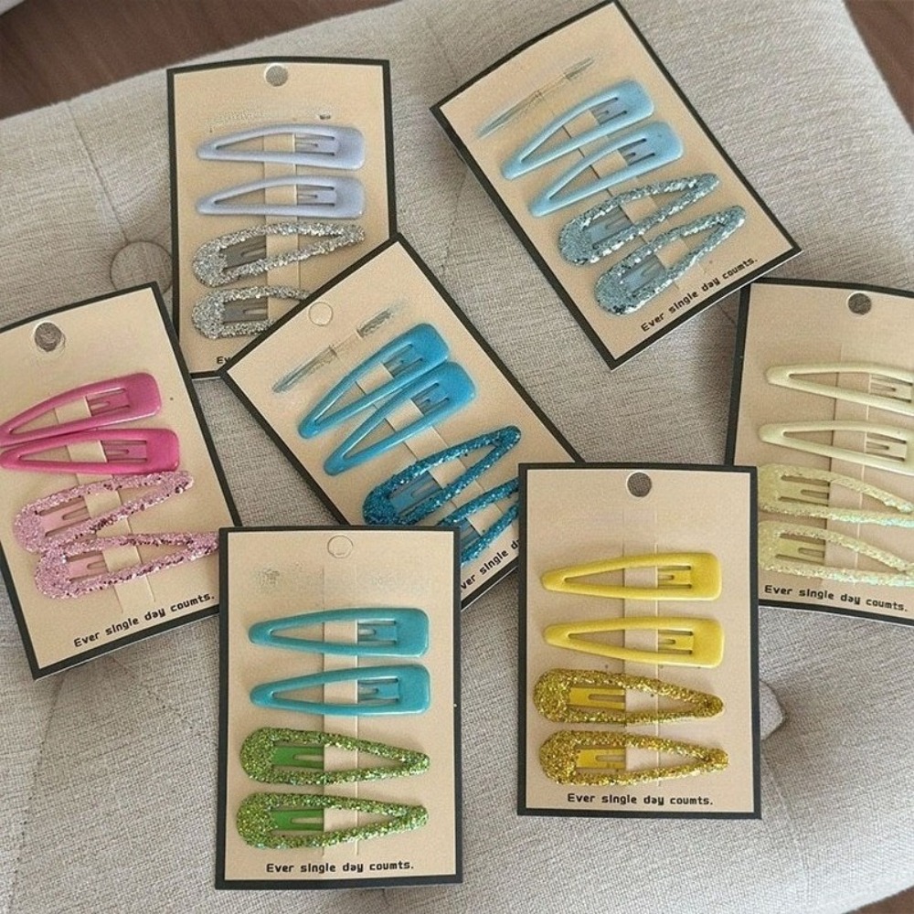 Hair Clips - กิ๊บติดผมทรงหยดน้ำสไตล์เกาหลี สีชมพูสดใส สำหรับเด็กผู้หญิง กิ๊บติดผมด้านข้าง