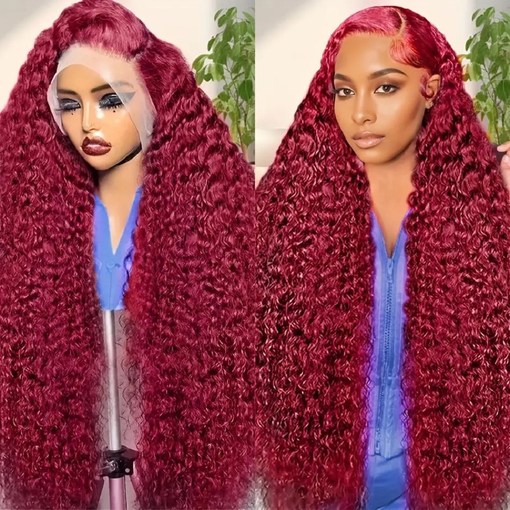 Human Hair Wigs - วิกผมแท้สีเบอร์กันดี 200 ดีนซิตี้ แบบลอนลึก 99J สี