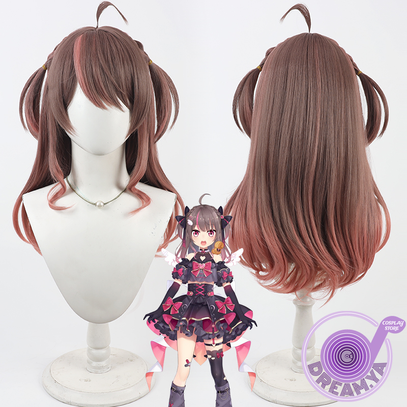 Synthetic Wigs - นัตสึอิโระ มัตสึริคอสเพลย์วิกผมวีทูเบอร์สีน้ำตาลสีชมพูผมสังเคราะห์ทนความร้อนฮาโลวีนสวมบทบาทปาร์ตี้คาร์นิวัล+หมวกวิกผมฟรี