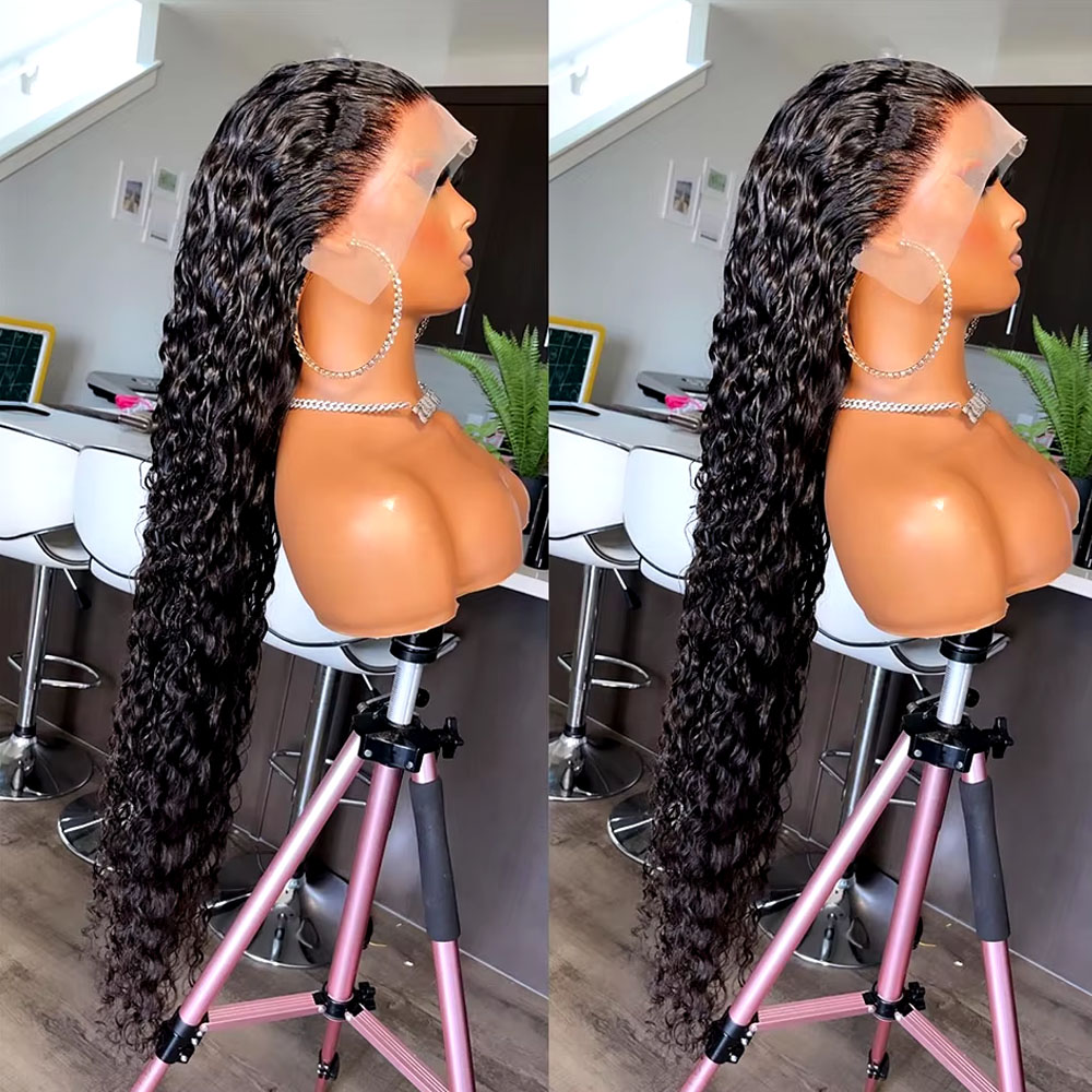 Human Hair Wigs - วิกผมมนุษย์แท้บราซิลเลียนแบบเจอร์รี่คิงกี้เคอร์ลี่เวฟ ขนาด 42 นิ้ว พร้อมลูกไม้ด้านหน้า 13x6