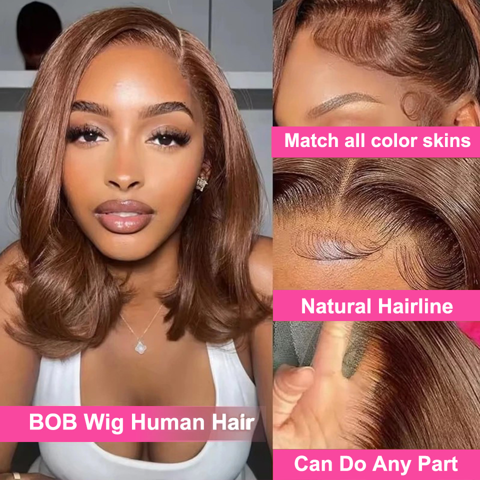 วิกผมบ๊อบตรงสีน้ำตาลช็อกโกแลต  - Glueless Wear And Go Human Hair Wig บทวิจารณ์และราคา