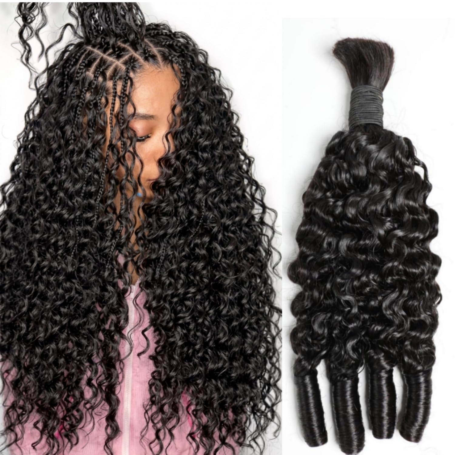 ผมถักเปียแบบโบฮีเมียน ผมมนุษย์ - Water Wave Bulk Human Hair For Braiding บทวิจารณ์และราคา
