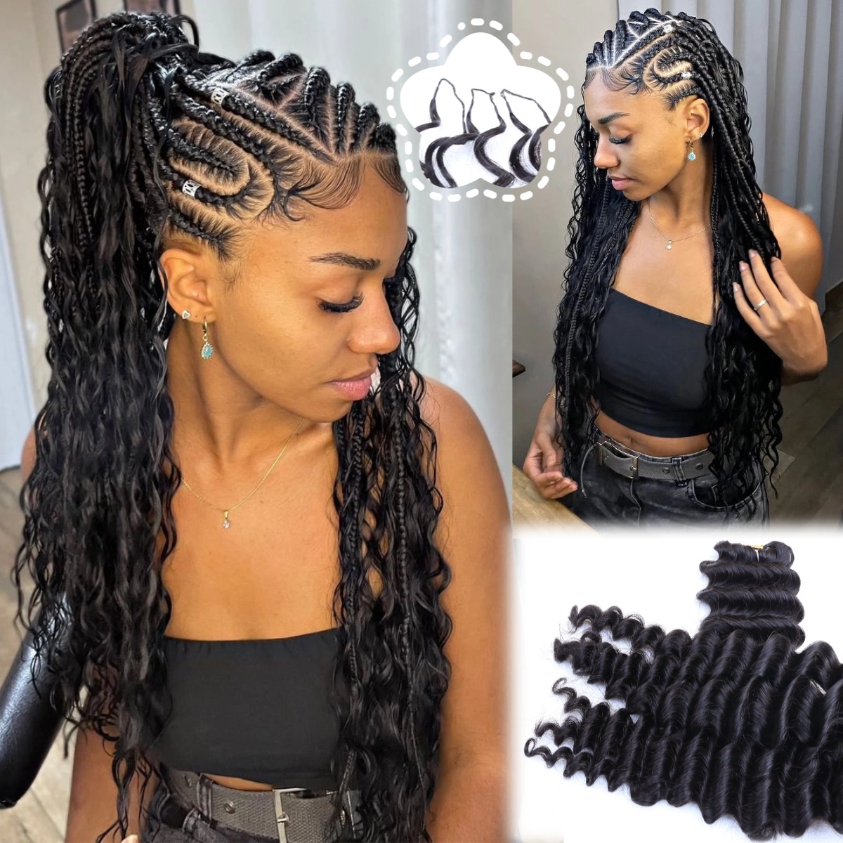 ผมแท้ถักโครเชต์ลอนลึกสีดำธรรมช - Hair Bundles บทวิจารณ์และราคา