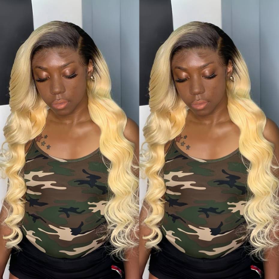 วิกผมมนุษย์สีบลอนด์ออมเบร 1B 6 - 613 Blonde Body Wave Lace Front Wig บทวิจารณ์และราคา