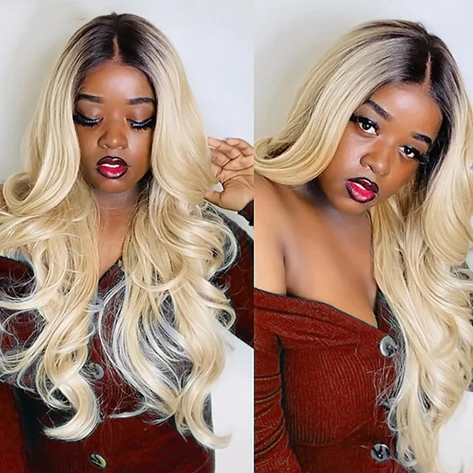 วิกผมมนุษย์สีบลอนด์ออมเบร 1B 6 - 613 Blonde Body Wave Lace Front Wig บทวิจารณ์และราคา