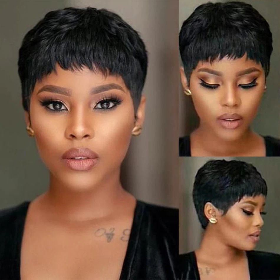 สั้นตรงบ๊อบวิกผม Pixie ตัดวิกผ - Short Pixie Cut Wig Human Hair Cheap บทวิจารณ์และราคา