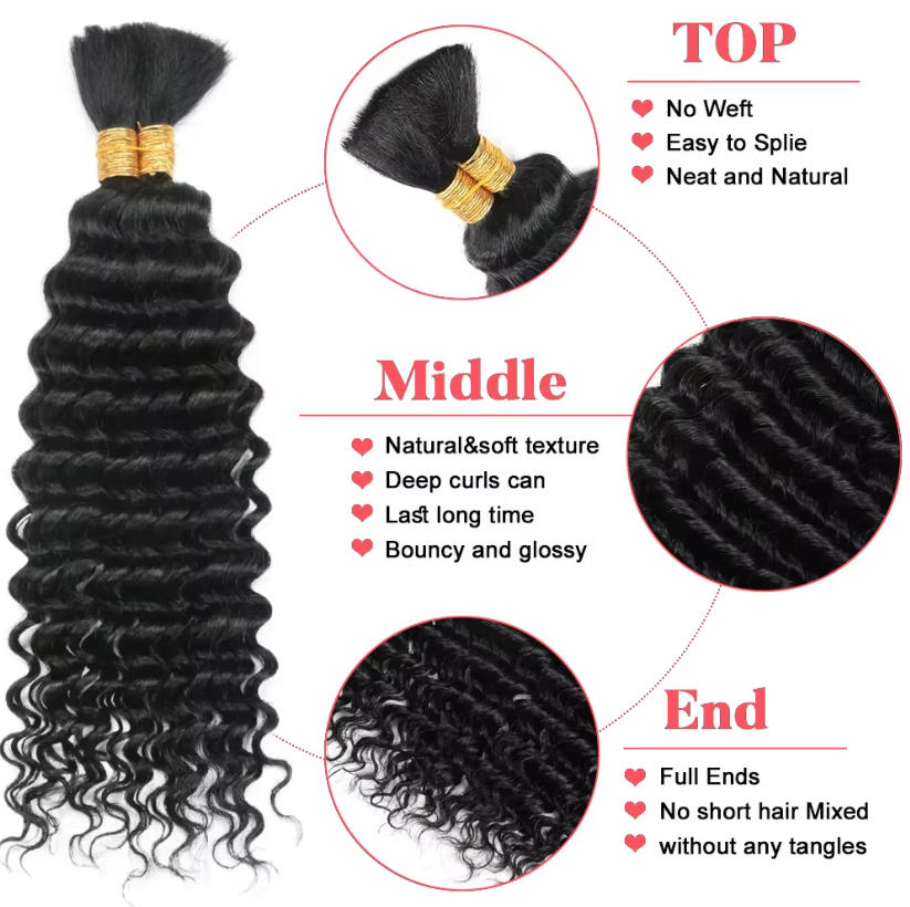 ผมแท้แบบเป็นมัด  ลอนลึก  น้ำหน - Water Wave Bulk Human Hair For Braiding บทวิจารณ์และราคา