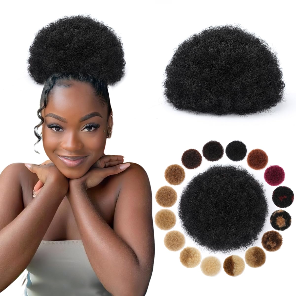 ผมปลอมแบบ Afro Puff ทรงหางม้าแ - Drawstring Afro Curly Puff Ponytail บทวิจารณ์และราคา
