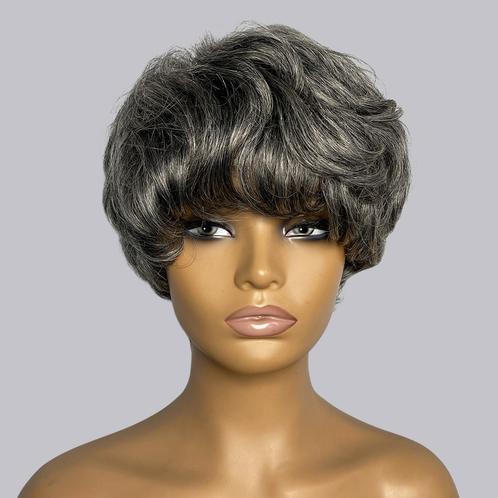 วิกผมมนุษย์ทรงพิกซี่คัทสีเทา # - Short Pixie Cut Wig Human Hair Cheap บทวิจารณ์และราคา