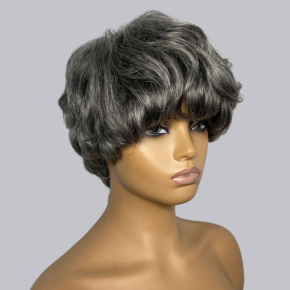 วิกผมมนุษย์ทรงพิกซี่คัทสีเทา # - Short Pixie Cut Wig Human Hair Cheap บทวิจารณ์และราคา