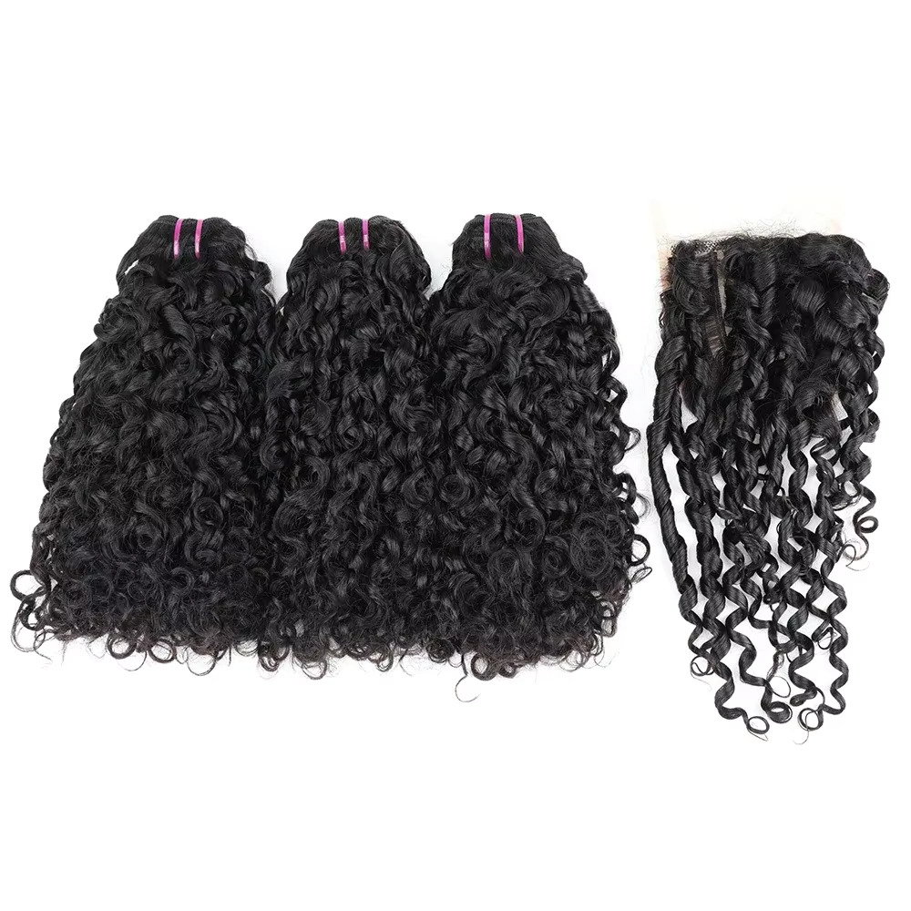 ผมปลอมแบบ Pixie Curl พร้อมเชือ - Deep Wave 3 Bundles With Closure บทวิจารณ์และราคา